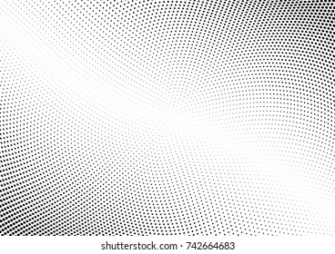Abstract halftone wave dotted background. Futuristic twisted grunge pattern, dot, circles.  Vector modern optical pop art texture for posters, business cards, cover, labels mock-up, stickers layout
