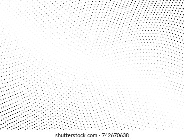Abstract halftone wave dotted background. Futuristic twisted grunge pattern, dot, circles.  Vector modern optical pop art texture for posters, business cards, cover, labels mock-up, stickers layout