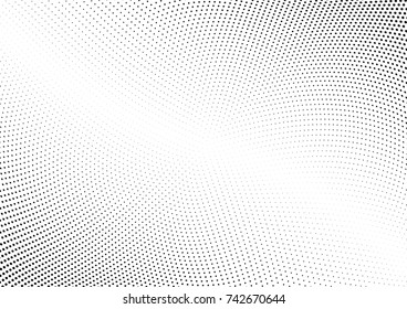 Abstract halftone wave dotted background. Futuristic twisted grunge pattern, dot, circles.  Vector modern optical pop art texture for posters, business cards, cover, labels mock-up, stickers layout
