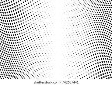 Abstract halftone wave dotted background. Futuristic twisted grunge pattern, dot, circles.  Vector modern optical pop art texture for posters, business cards, cover, labels mock-up, stickers layout
