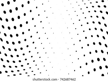 Abstract halftone wave dotted background. Futuristic twisted grunge pattern, dot, circles.  Vector modern optical pop art texture for posters, business cards, cover, labels mock-up, stickers layout