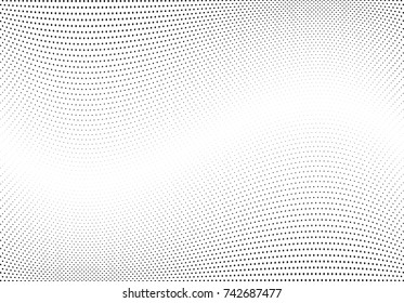 Abstract halftone wave dotted background. Futuristic twisted grunge pattern, dot, circles.  Vector modern optical pop art texture for posters, business cards, cover, labels mock-up, stickers layout