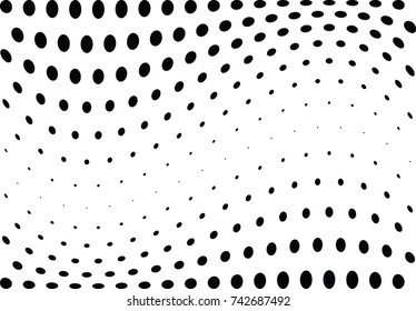 Abstract halftone wave dotted background. Futuristic twisted grunge pattern, dot, circles.  Vector modern optical pop art texture for posters, business cards, cover, labels mock-up, stickers layout