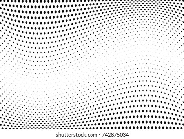Abstract halftone wave dotted background. Futuristic twisted grunge pattern, dot, circles.  Vector modern optical pop art texture for posters, business cards, cover, labels mock-up, stickers layout