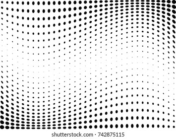 Abstract halftone wave dotted background. Futuristic twisted grunge pattern, dot, circles.  Vector modern optical pop art texture for posters, business cards, cover, labels mock-up, stickers layout