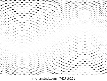 Abstract halftone wave dotted background. Futuristic twisted grunge pattern, dot, circles.  Vector modern optical pop art texture for posters, business cards, cover, labels mock-up, stickers layout