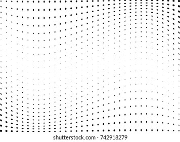 Abstract halftone wave dotted background. Futuristic twisted grunge pattern, dot, circles.  Vector modern optical pop art texture for posters, business cards, cover, labels mock-up, stickers layout