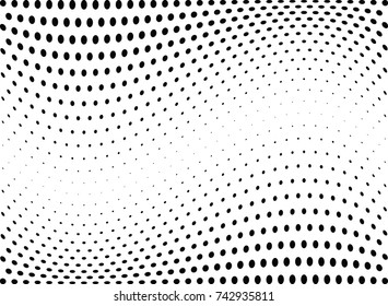 Abstract halftone wave dotted background. Futuristic twisted grunge pattern, dot, circles.  Vector modern optical pop art texture for posters, business cards, cover, labels mock-up, stickers layout