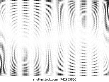 Abstract halftone wave dotted background. Futuristic twisted grunge pattern, dot, circles.  Vector modern optical pop art texture for posters, business cards, cover, labels mock-up, stickers layout
