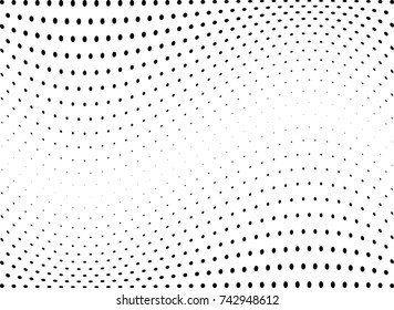 Abstract halftone wave dotted background. Futuristic twisted grunge pattern, dot, circles.  Vector modern optical pop art texture for posters, business cards, cover, labels mock-up, stickers layout