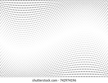 Abstract halftone wave dotted background. Futuristic twisted grunge pattern, dot, circles.  Vector modern optical pop art texture for posters, business cards, cover, labels mock-up, stickers layout