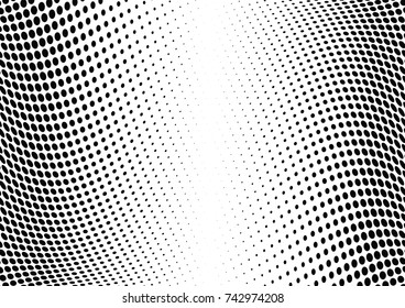 Abstract halftone wave dotted background. Futuristic twisted grunge pattern, dot, circles.  Vector modern optical pop art texture for posters, business cards, cover, labels mock-up, stickers layout