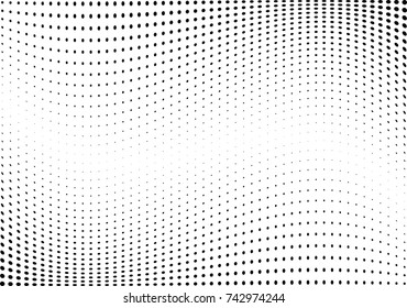 Abstract halftone wave dotted background. Futuristic twisted grunge pattern, dot, circles.  Vector modern optical pop art texture for posters, business cards, cover, labels mock-up, stickers layout