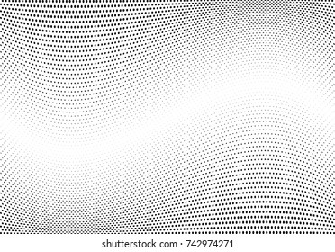 Abstract halftone wave dotted background. Futuristic twisted grunge pattern, dot, circles.  Vector modern optical pop art texture for posters, business cards, cover, labels mock-up, stickers layout