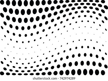 Abstract halftone wave dotted background. Futuristic twisted grunge pattern, dot, circles.  Vector modern optical pop art texture for posters, business cards, cover, labels mock-up, stickers layout