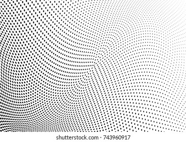 Abstract halftone wave dotted background. Futuristic twisted grunge pattern, dot, circles.  Vector modern optical pop art texture for posters, business cards, cover, labels mock-up, stickers layout