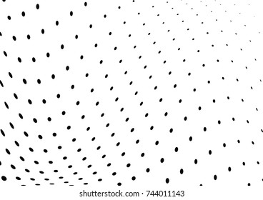 Abstract halftone wave dotted background. Futuristic twisted grunge pattern, dot, circles.  Vector modern optical pop art texture for posters, business cards, cover, labels mock-up, stickers layout