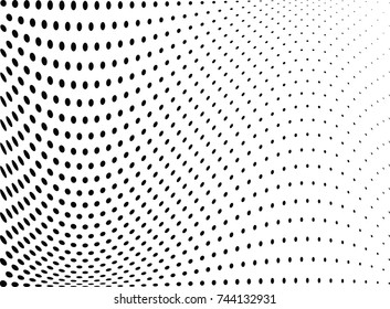 Abstract halftone wave dotted background. Futuristic twisted grunge pattern, dot, circles.  Vector modern optical pop art texture for posters, business cards, cover, labels mock-up, stickers layout