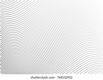 Abstract halftone wave dotted background. Futuristic twisted grunge pattern, dot, circles.  Vector modern optical pop art texture for posters, business cards, cover, labels mock-up, stickers layout