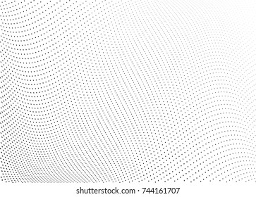 Abstract halftone wave dotted background. Futuristic twisted grunge pattern, dot, circles.  Vector modern optical pop art texture for posters, business cards, cover, labels mock-up, stickers layout