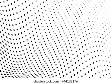 Abstract halftone wave dotted background. Futuristic twisted grunge pattern, dot, circles.  Vector modern optical pop art texture for posters, business cards, cover, labels mock-up, stickers layout