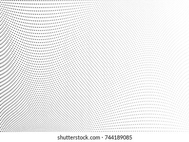 Abstract halftone wave dotted background. Futuristic twisted grunge pattern, dot, circles.  Vector modern optical pop art texture for posters, business cards, cover, labels mock-up, stickers layout