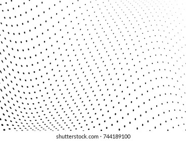 Abstract halftone wave dotted background. Futuristic twisted grunge pattern, dot, circles.  Vector modern optical pop art texture for posters, business cards, cover, labels mock-up, stickers layout