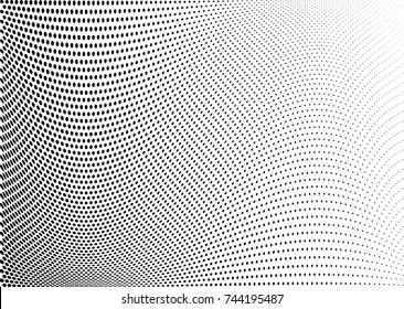 Abstract halftone wave dotted background. Futuristic twisted grunge pattern, dot, circles.  Vector modern optical pop art texture for posters, business cards, cover, labels mock-up, stickers layout