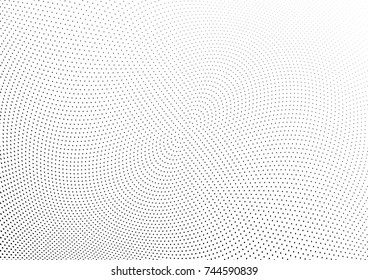 Abstract halftone wave dotted background. Futuristic twisted grunge pattern, dot, circles.  Vector modern optical pop art texture for posters, business cards, cover, labels mock-up, stickers layout