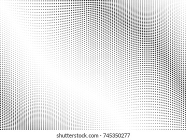 Abstract halftone wave dotted background. Futuristic twisted grunge pattern, dot, circles.  Vector modern optical pop art texture for posters, business cards, cover, labels mock-up, stickers layout