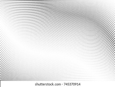 Abstract halftone wave dotted background. Futuristic twisted grunge pattern, dot, circles.  Vector modern optical pop art texture for posters, business cards, cover, labels mock-up, stickers layout