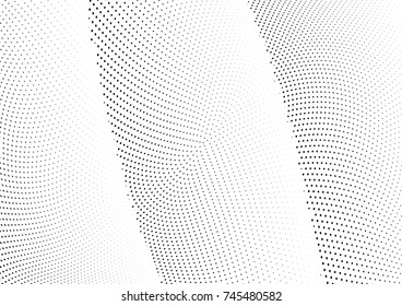 Abstract halftone wave dotted background. Futuristic twisted grunge pattern, dot, circles.  Vector modern optical pop art texture for posters, business cards, cover, labels mock-up, stickers layout