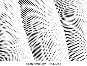 Abstract halftone wave dotted background. Futuristic twisted grunge pattern, dot, circles.  Vector modern optical pop art texture for posters, business cards, cover, labels mock-up, stickers layout