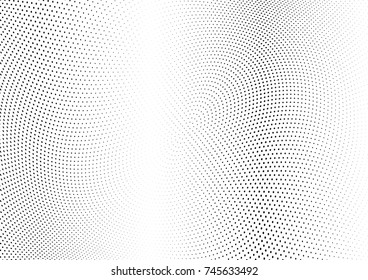 Abstract halftone wave dotted background. Futuristic twisted grunge pattern, dot, circles.  Vector modern optical pop art texture for posters, business cards, cover, labels mock-up, stickers layout