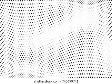 Abstract halftone wave dotted background. Futuristic twisted grunge pattern, dot, circles.  Vector modern optical pop art texture for posters, business cards, cover, labels mock-up, stickers layout