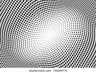 Abstract halftone wave dotted background. Futuristic twisted grunge pattern, dot, circles.  Vector modern optical pop art texture for posters, business cards, cover, labels mock-up, stickers layout