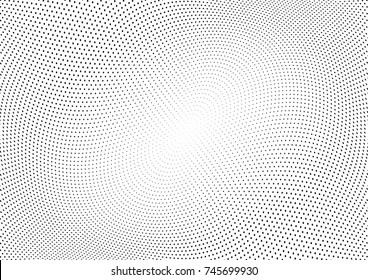 Abstract halftone wave dotted background. Futuristic twisted grunge pattern, dot, circles.  Vector modern optical pop art texture for posters, business cards, cover, labels mock-up, stickers layout