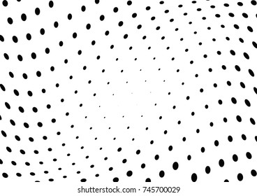 Abstract halftone wave dotted background. Futuristic twisted grunge pattern, dot, circles.  Vector modern optical pop art texture for posters, business cards, cover, labels mock-up, stickers layout