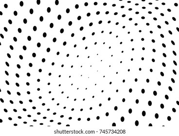 Abstract halftone wave dotted background. Futuristic twisted grunge pattern, dot, circles.  Vector modern optical pop art texture for posters, business cards, cover, labels mock-up, stickers layout