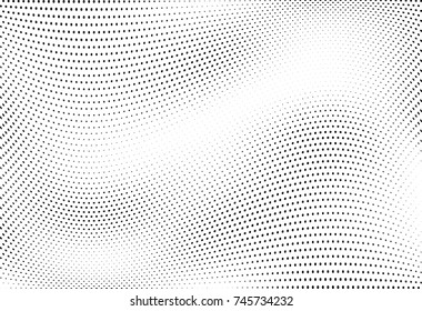 Abstract halftone wave dotted background. Futuristic twisted grunge pattern, dot, circles.  Vector modern optical pop art texture for posters, business cards, cover, labels mock-up, stickers layout