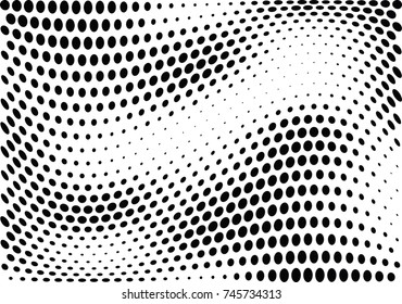 Abstract halftone wave dotted background. Futuristic twisted grunge pattern, dot, circles.  Vector modern optical pop art texture for posters, business cards, cover, labels mock-up, stickers layout