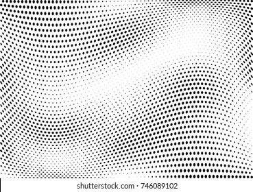 Abstract halftone wave dotted background. Futuristic twisted grunge pattern, dot, circles.  Vector modern optical pop art texture for posters, business cards, cover, labels mock-up, stickers