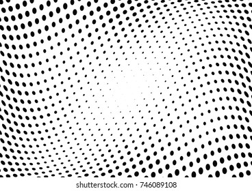 Abstract halftone wave dotted background. Futuristic twisted grunge pattern, dot, circles.  Vector modern optical pop art texture for posters, business cards, cover, labels mock-up, stickers