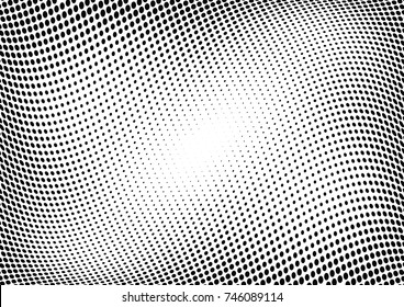 Abstract halftone wave dotted background. Futuristic twisted grunge pattern, dot, circles.  Vector modern optical pop art texture for posters, business cards, cover, labels mock-up, stickers