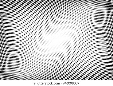 Abstract halftone wave dotted background. Futuristic twisted grunge pattern, dot, circles.  Vector modern optical pop art texture for posters, business cards, cover, labels mock-up, stickers layout