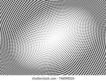 Abstract halftone wave dotted background. Futuristic twisted grunge pattern, dot, circles.  Vector modern optical pop art texture for posters, business cards, cover, labels mock-up, stickers layout