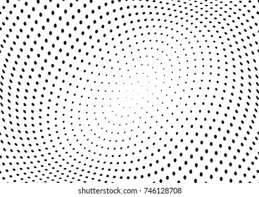 Abstract halftone wave dotted background. Futuristic twisted grunge pattern, dot, circles.  Vector modern optical pop art texture for posters, business cards, cover, labels mock-up, stickers layout