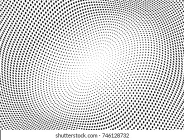 Abstract halftone wave dotted background. Futuristic twisted grunge pattern, dot, circles.  Vector modern optical pop art texture for posters, business cards, cover, labels mock-up, stickers layout