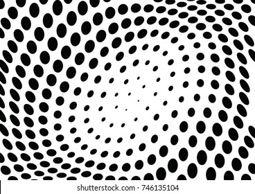 Abstract halftone wave dotted background. Futuristic twisted grunge pattern, dot, circles.  Vector modern optical pop art texture for posters, business cards, cover, labels mock-up, stickers