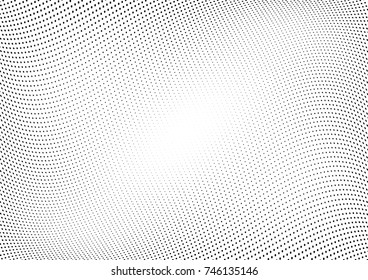 Abstract halftone wave dotted background. Futuristic twisted grunge pattern, dot, circles.  Vector modern optical pop art texture for posters, business cards, cover, labels mock-up, stickers